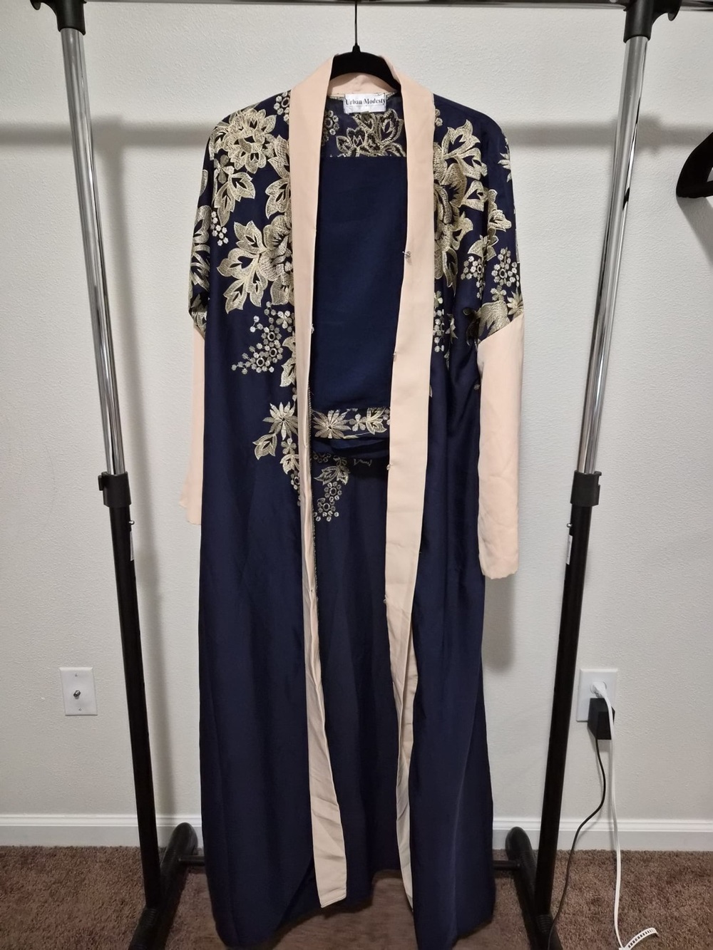 Urban Modesty Navy Blue Gold Embroidered Floral Maxi Dress Abaya Eid Muslim 56